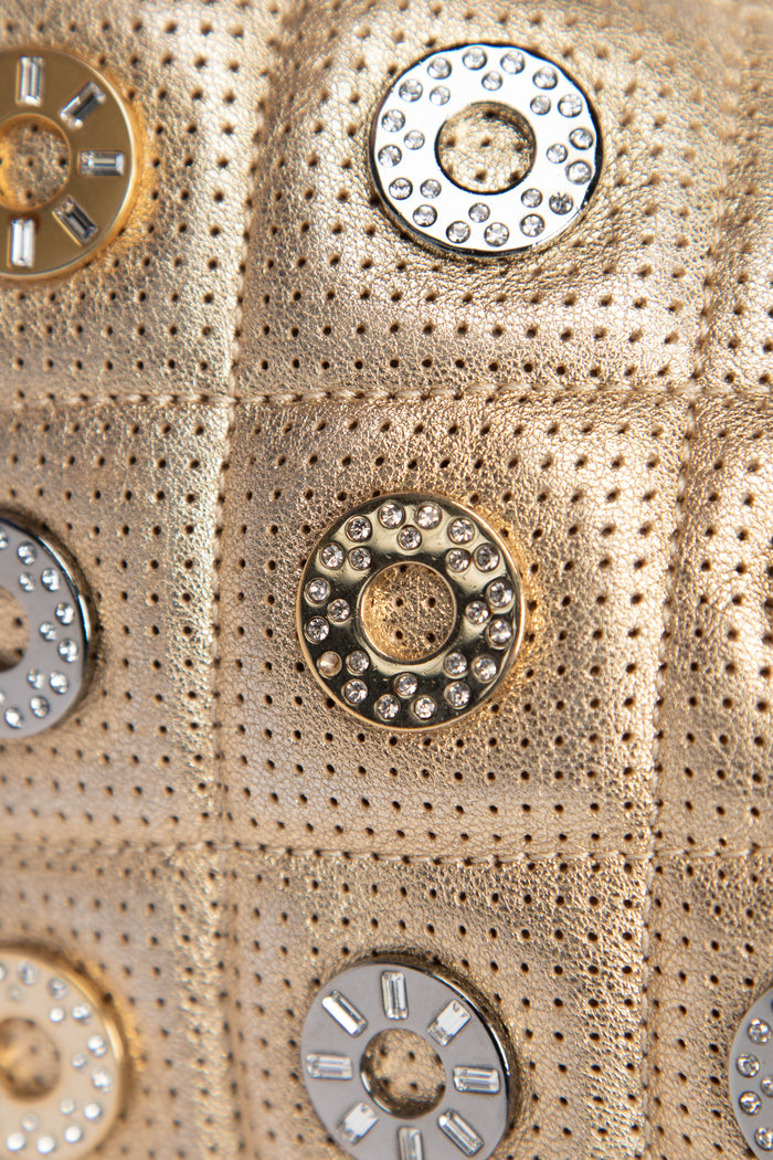 RARE 2010s Chanel Paris-Dubai Gold Perforated Medium Flap Bag