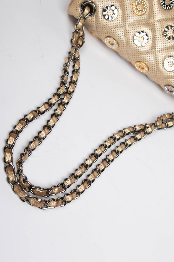 RARE 2010s Chanel Paris-Dubai Gold Perforated Medium Flap Bag
