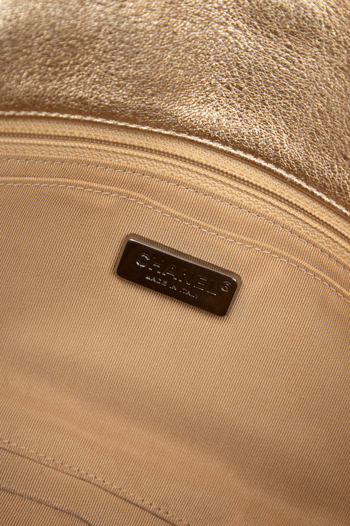 RARE 2010s Chanel Paris-Dubai Gold Perforated Medium Flap Bag