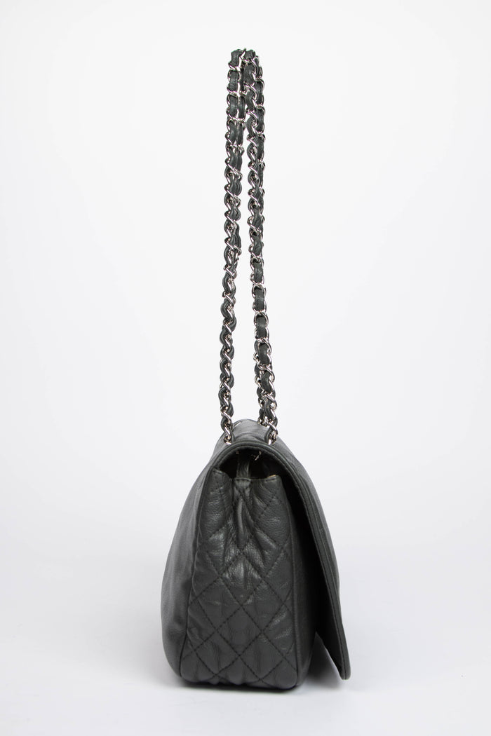 2010s Chanel Grey Caviar Leather Single Flap Shoulder Bag