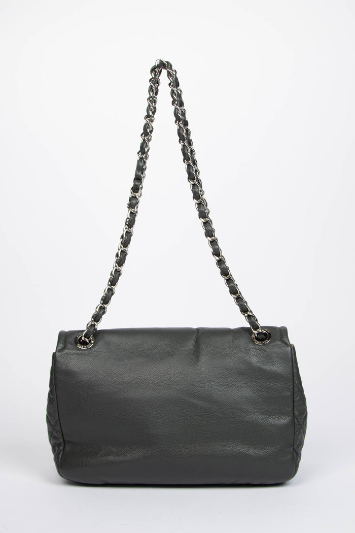 2010s Chanel Grey Caviar Leather Single Flap Shoulder Bag