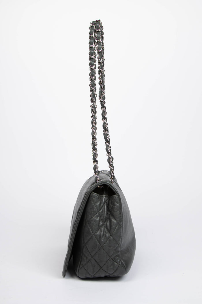 2010s Chanel Grey Caviar Leather Single Flap Shoulder Bag