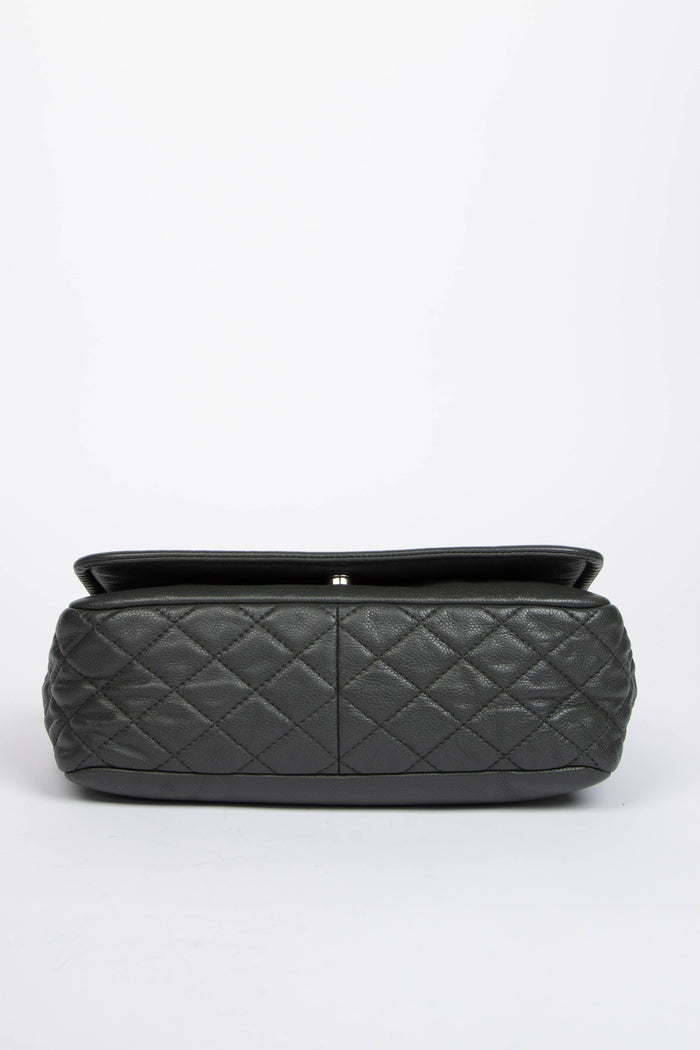 2010s Chanel Grey Caviar Leather Single Flap Shoulder Bag