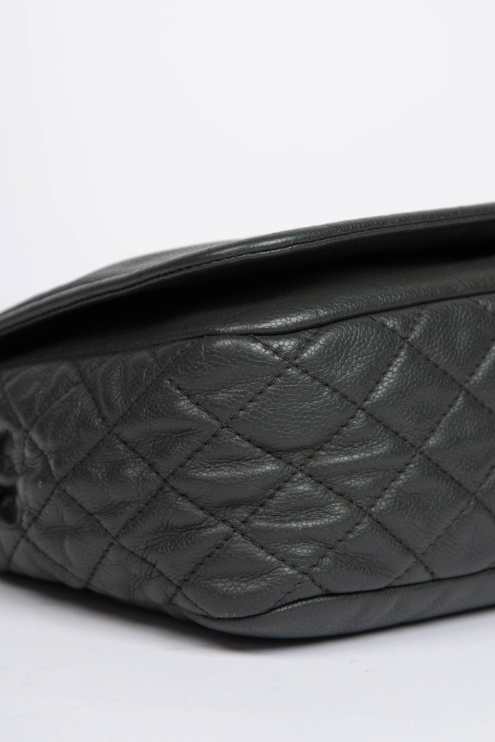 2010s Chanel Grey Caviar Leather Single Flap Shoulder Bag