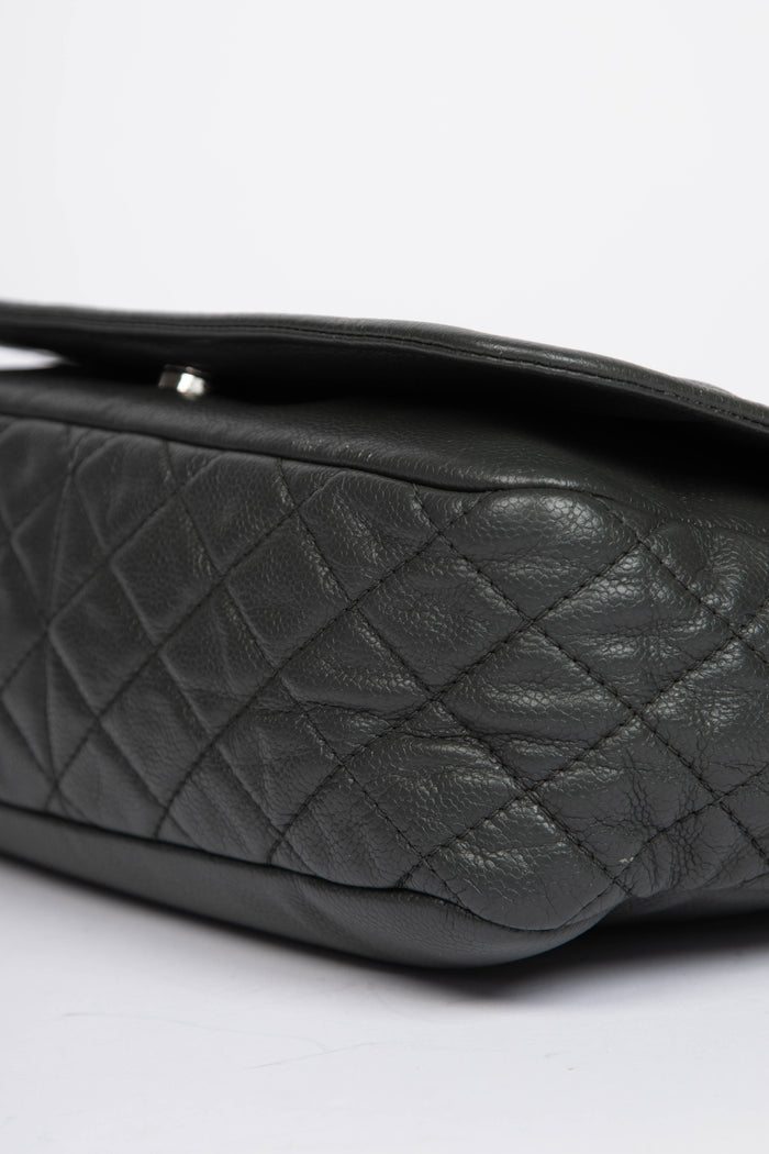 2010s Chanel Grey Caviar Leather Single Flap Shoulder Bag