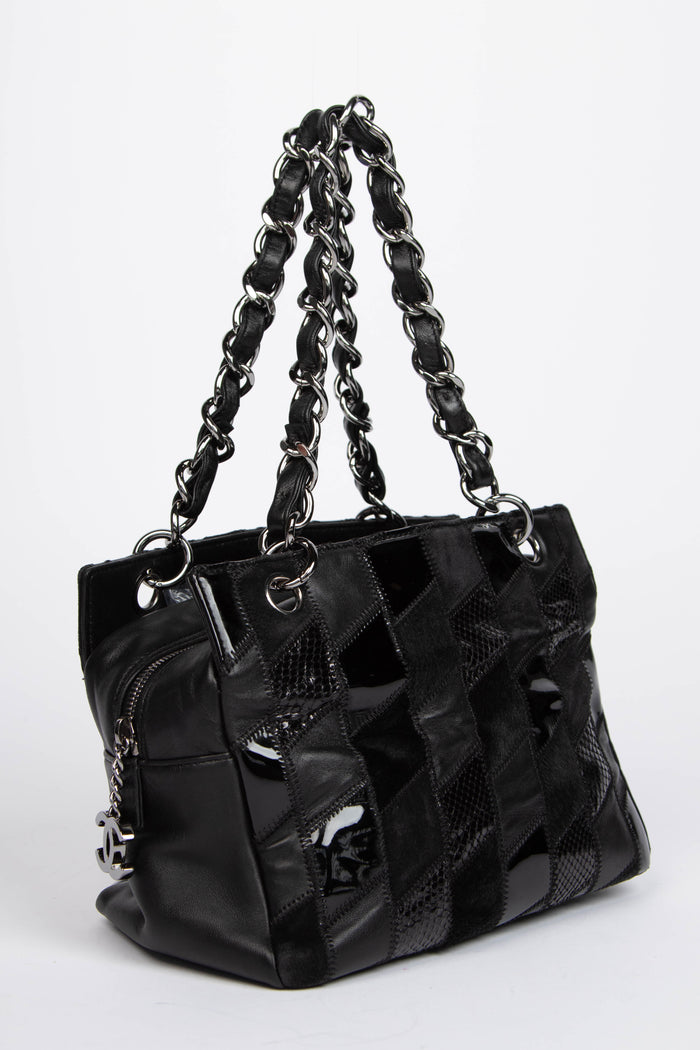 2000s Chanel Black Patchwork Tote Bag