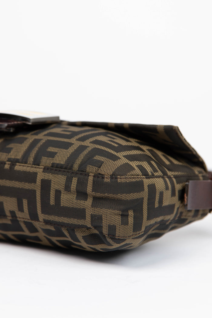 Vintage Fendi Zucca Floral Embroidered Baguette Shoulder Bag