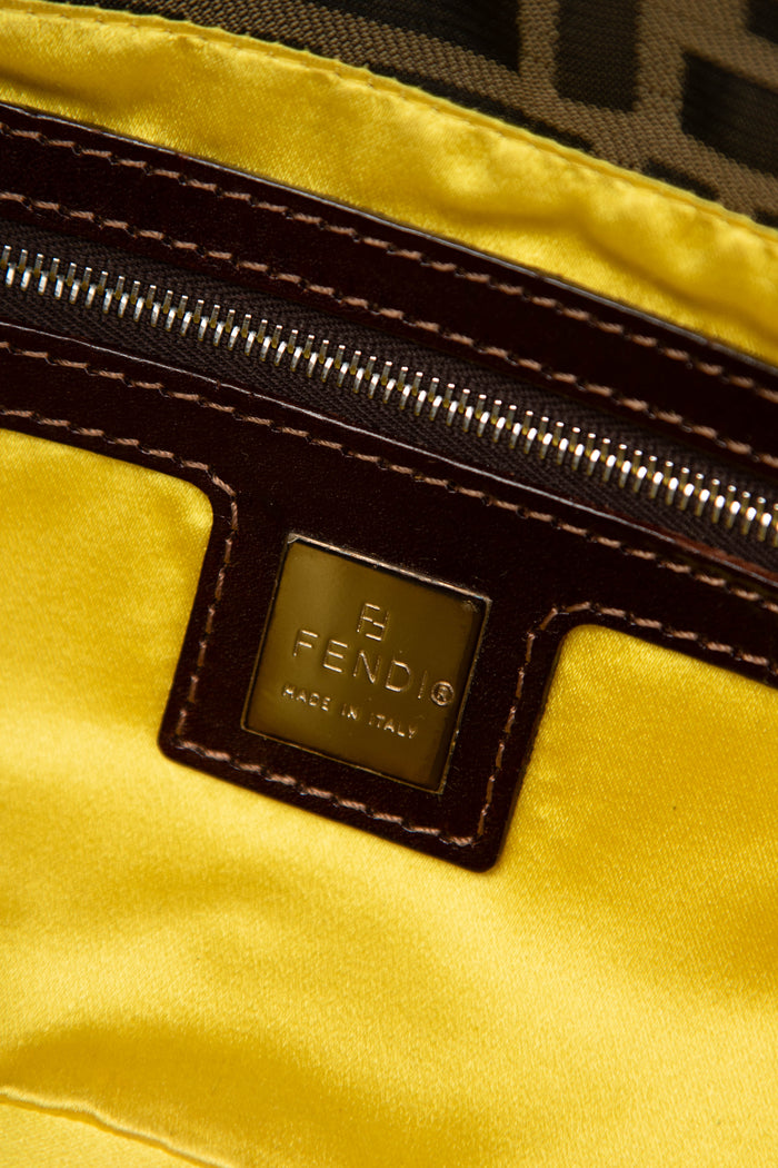 Vintage Fendi Zucca Floral Embroidered Baguette Shoulder Bag