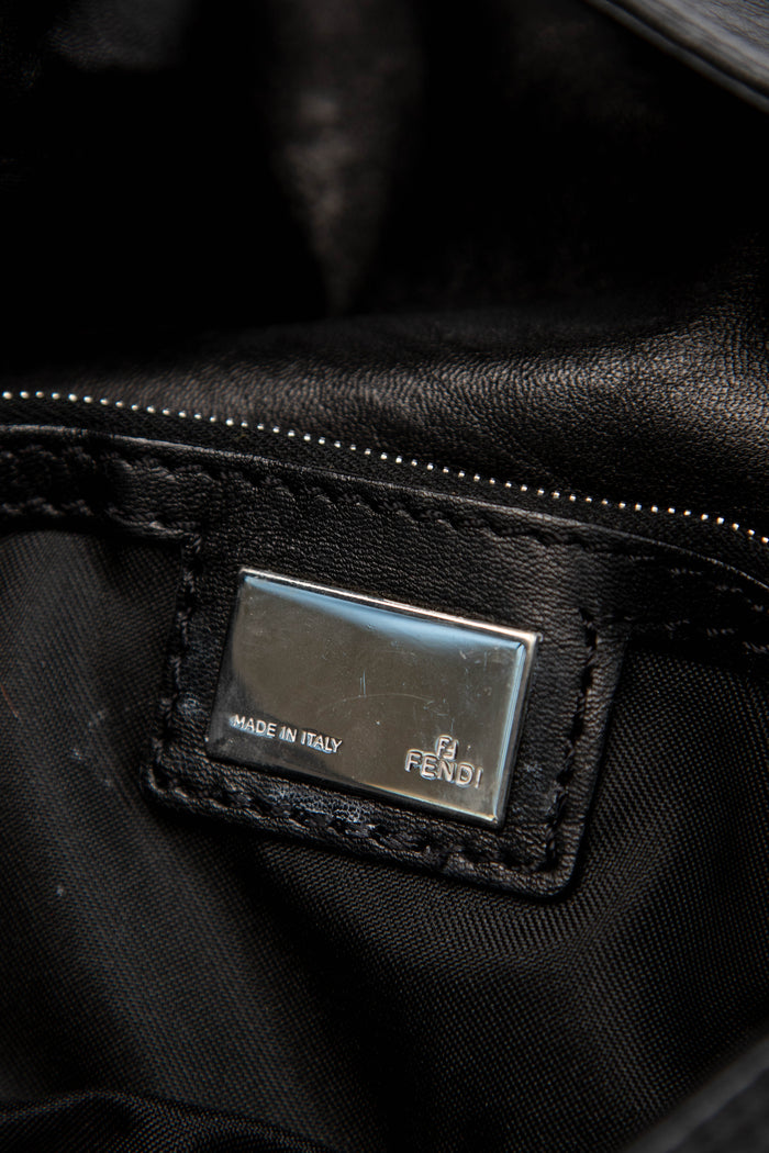 Vintage Fendi Black Aged Leather Baguette Shoulder Bag