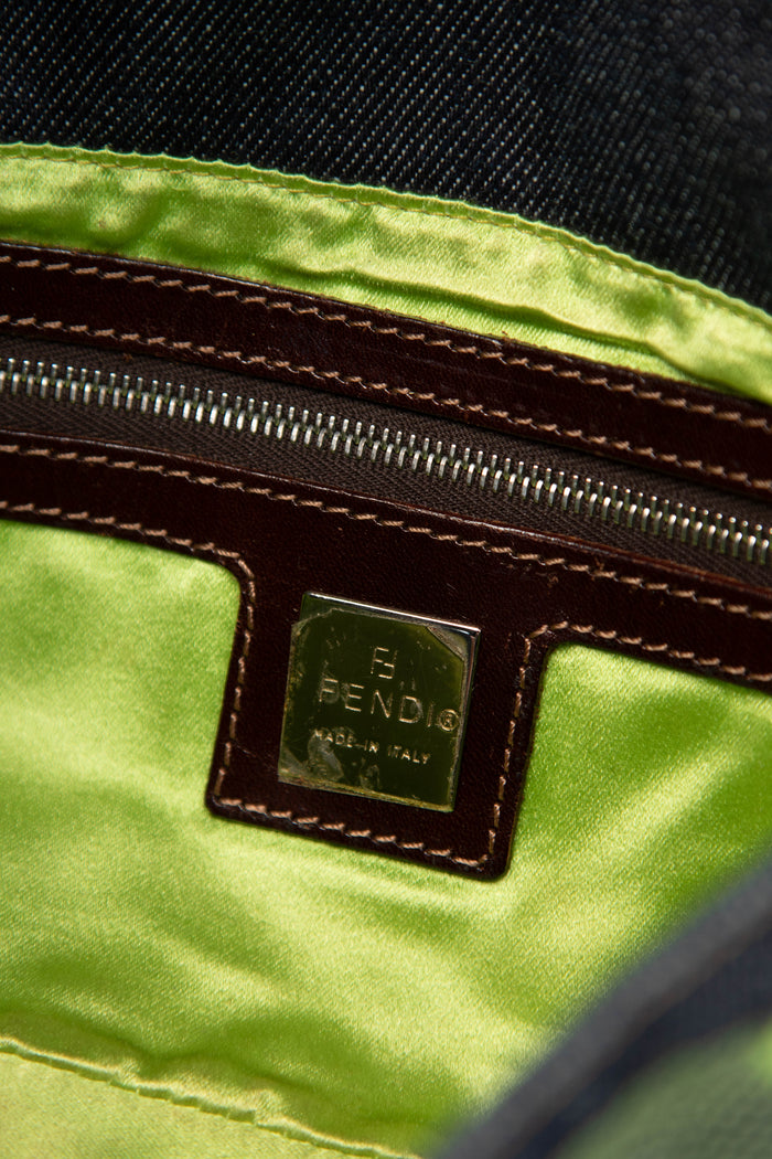 Vintage Fendi Denim Baguette with Mesh Flower Appliqué