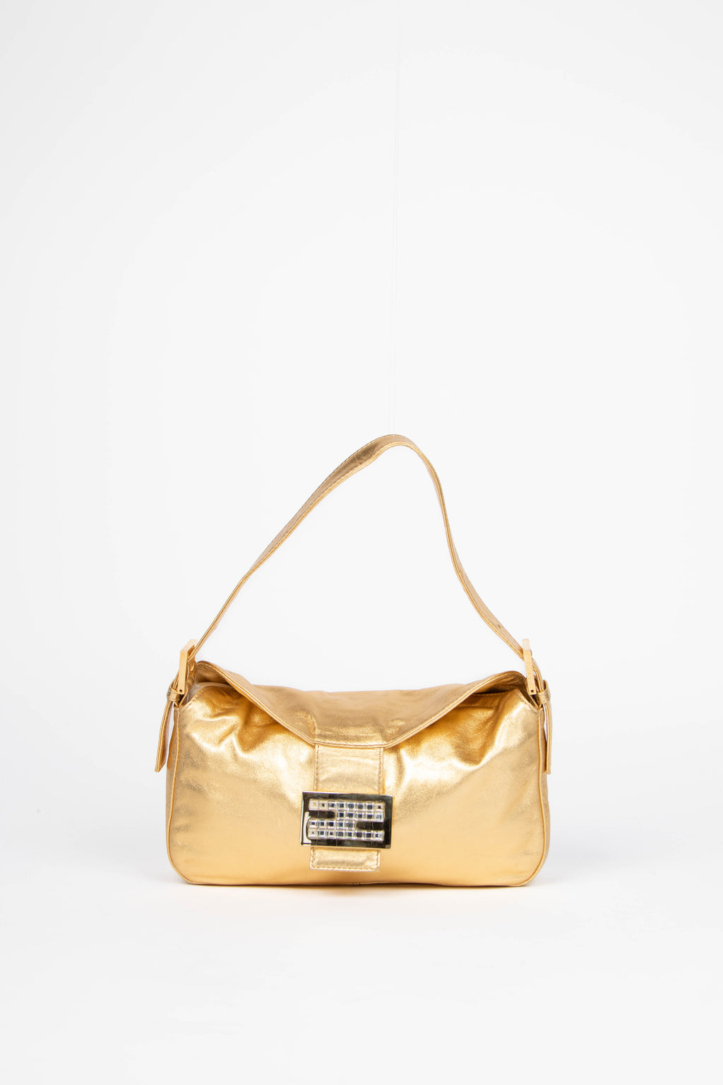 Vintage Fendi Gold Lambskin Leather Shoulder Bag