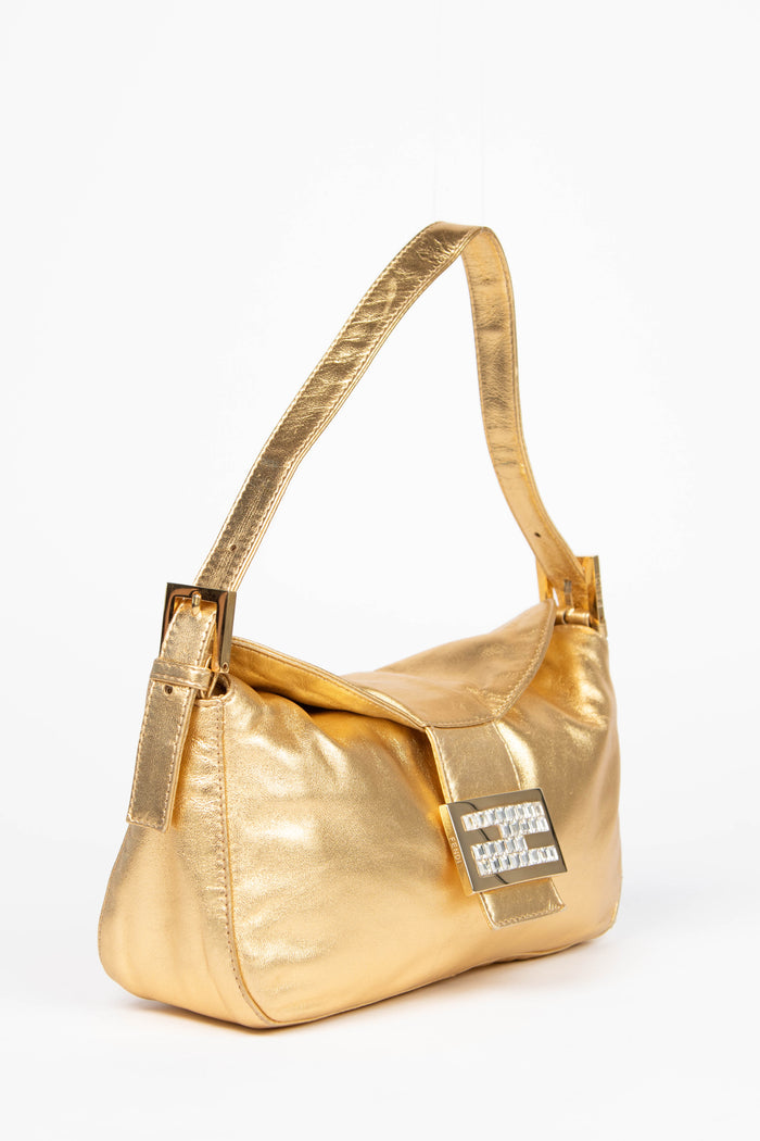 Vintage Fendi Gold Lambskin Leather Shoulder Bag