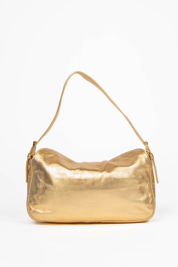 Vintage Fendi Gold Lambskin Leather Shoulder Bag