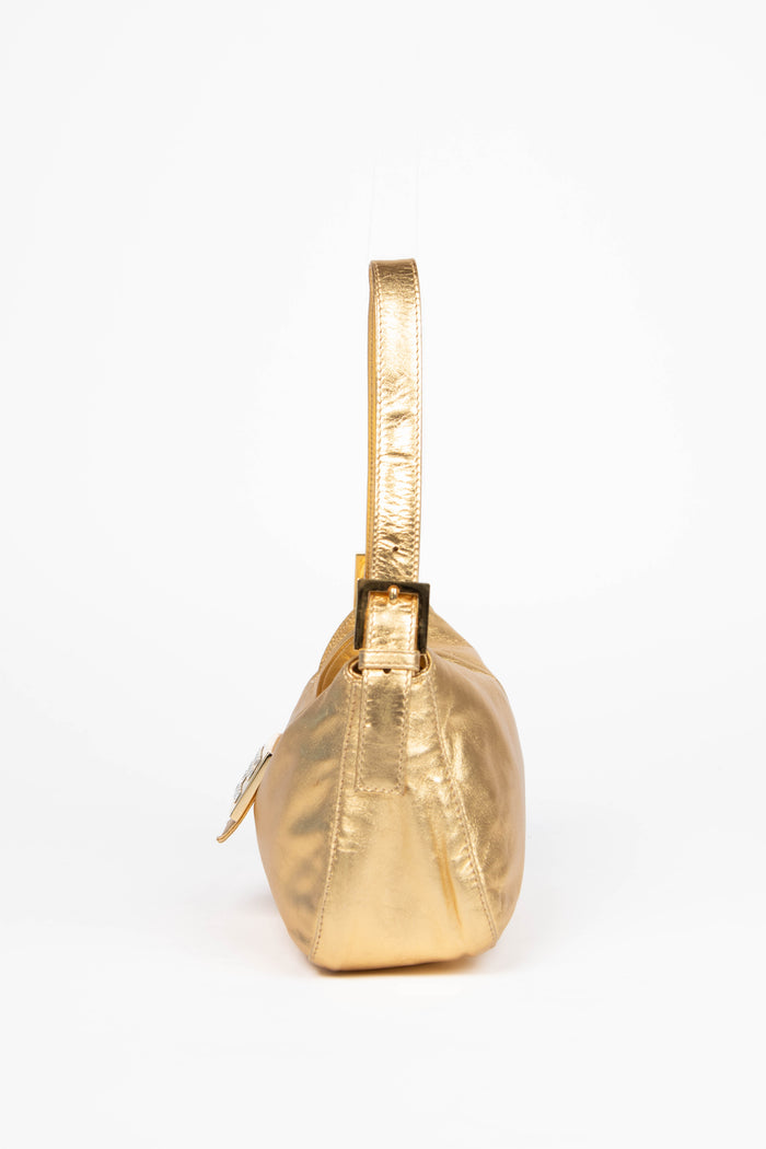 Vintage Fendi Gold Lambskin Leather Shoulder Bag