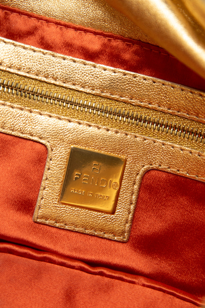 Vintage Fendi Gold Lambskin Leather Shoulder Bag