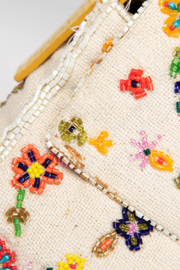 RARE Fendi White Linen Beaded Baguette Shoulder Bag