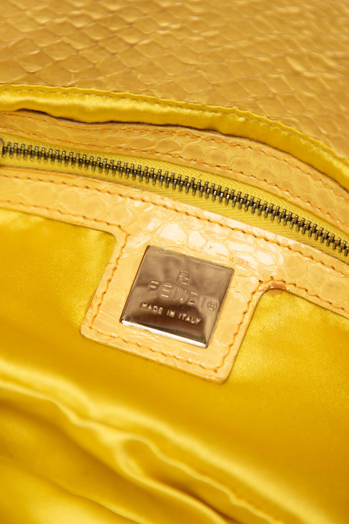 RARE Fendi White Linen Beaded Baguette Shoulder Bag