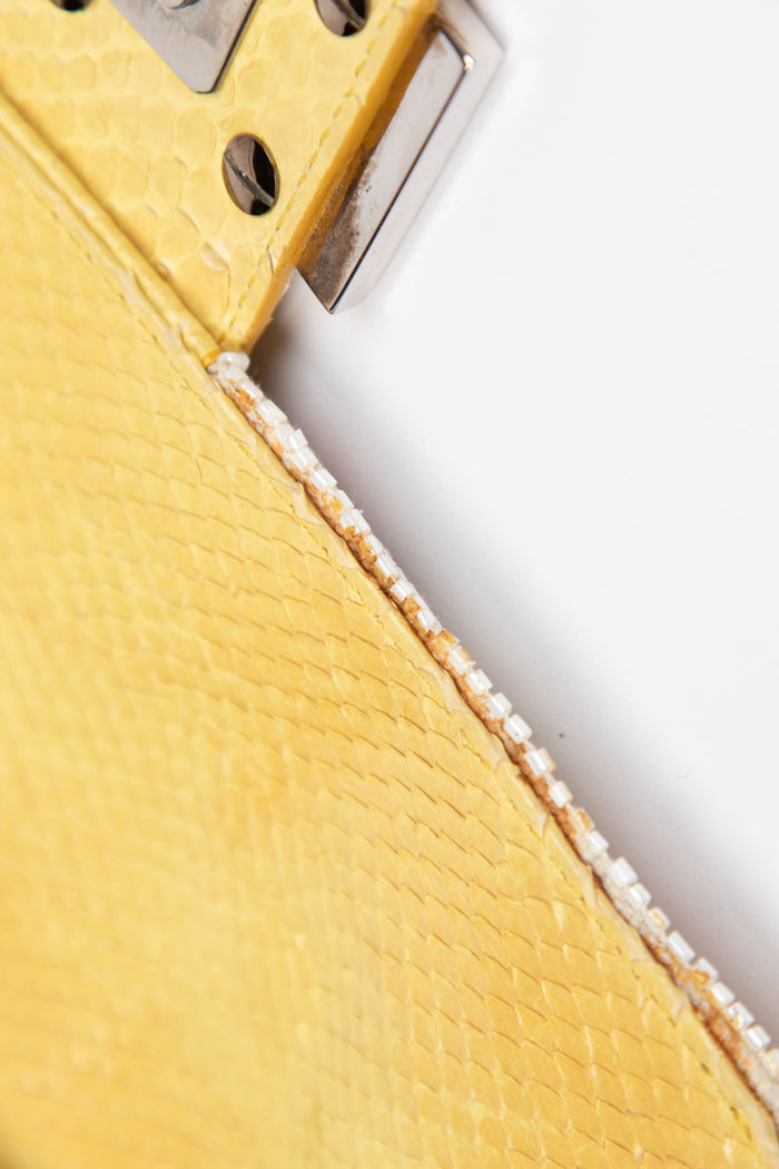 RARE Fendi White Linen Beaded Baguette Shoulder Bag