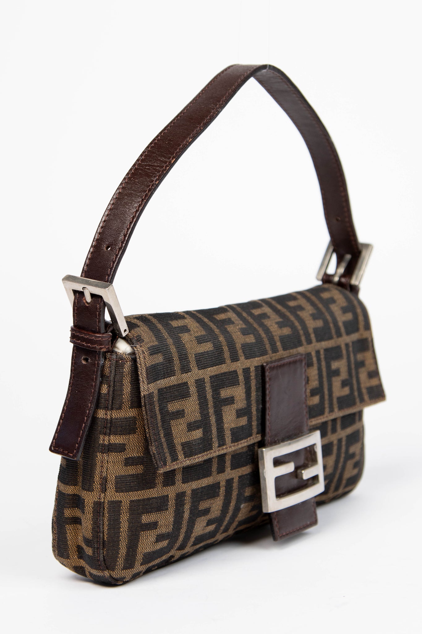 90s Fendi Zucca Baguette Monogram Shoulder Bag SHW