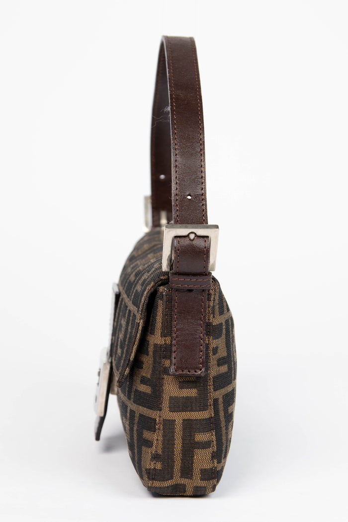 90s Fendi Zucca Baguette Monogram Shoulder Bag SHW