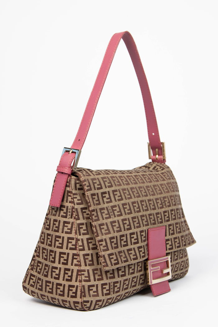 Vintage Fendi Brown Zucchino Mamma Baguette Shoulder Bag