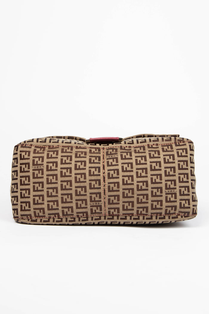 Vintage Fendi Brown Zucchino Mamma Baguette Shoulder Bag