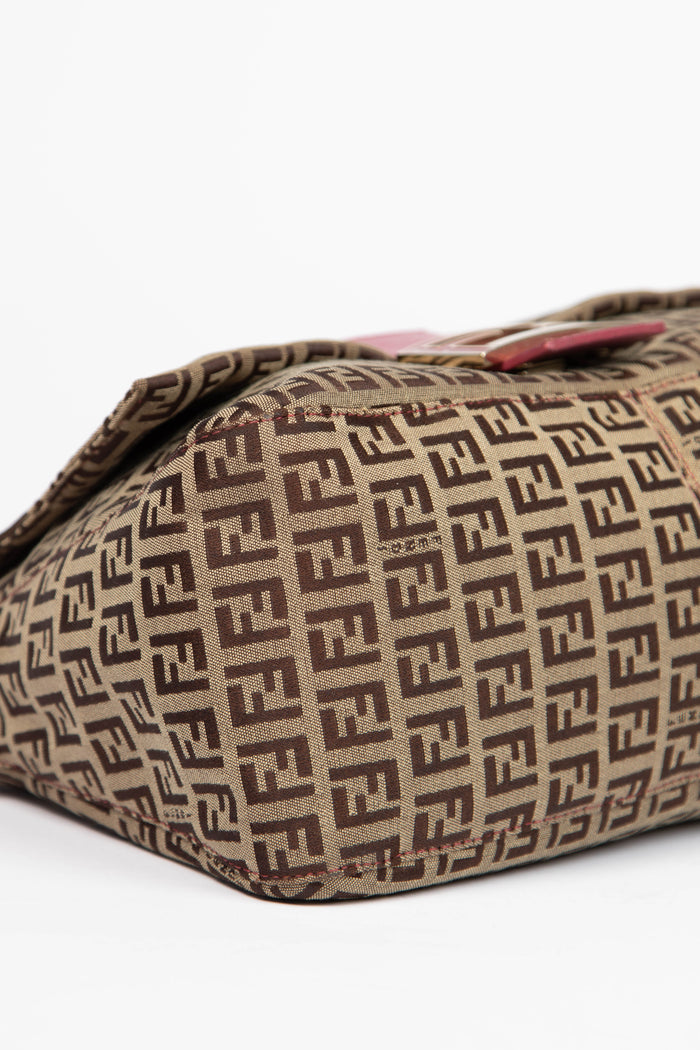 Vintage Fendi Brown Zucchino Mamma Baguette Shoulder Bag