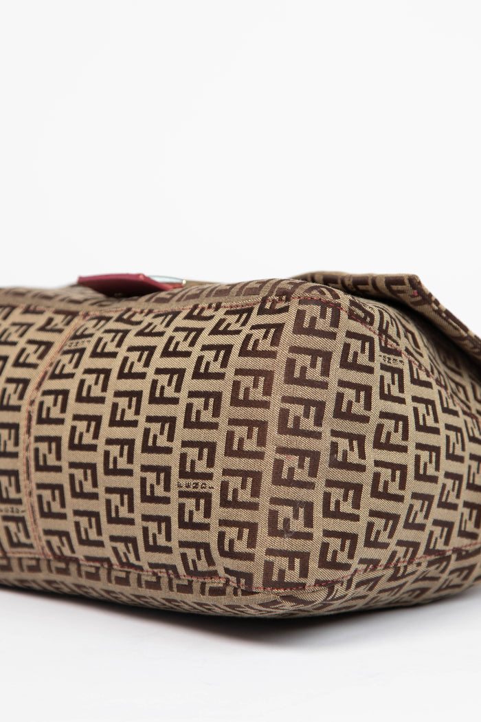 Vintage Fendi Brown Zucchino Mamma Baguette Shoulder Bag