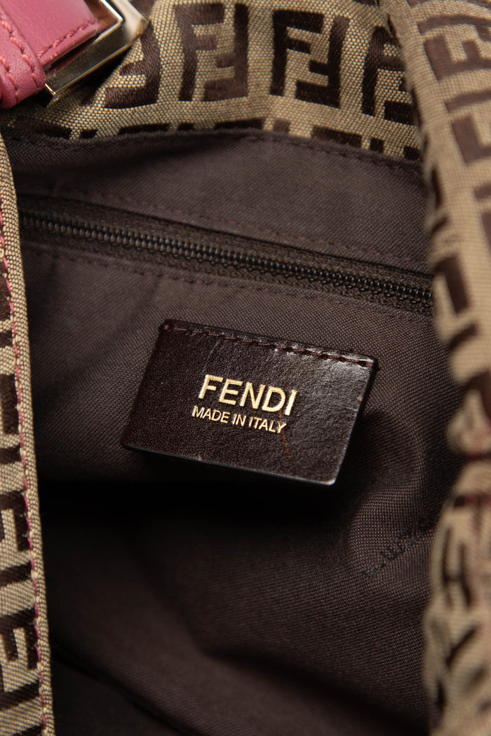 Vintage Fendi Brown Zucchino Mamma Baguette Shoulder Bag