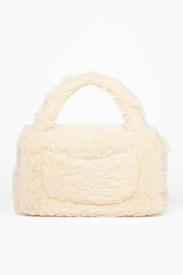 SUPER RARE 90s Chanel Cream Shearling Top Handle Bag