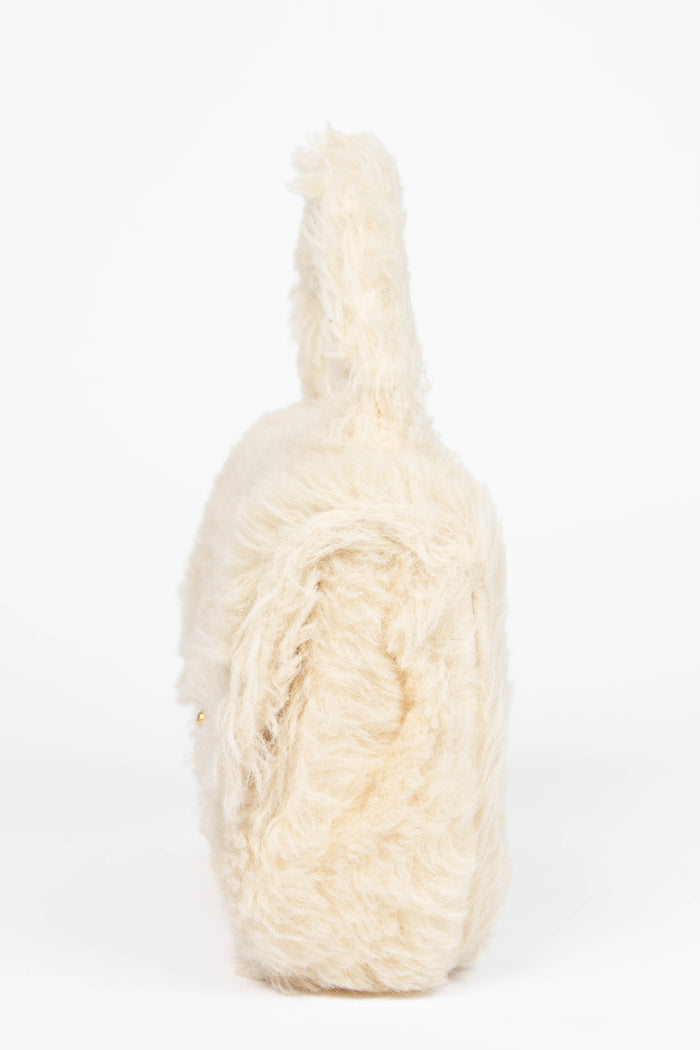 SUPER RARE 90s Chanel Cream Shearling Top Handle Bag