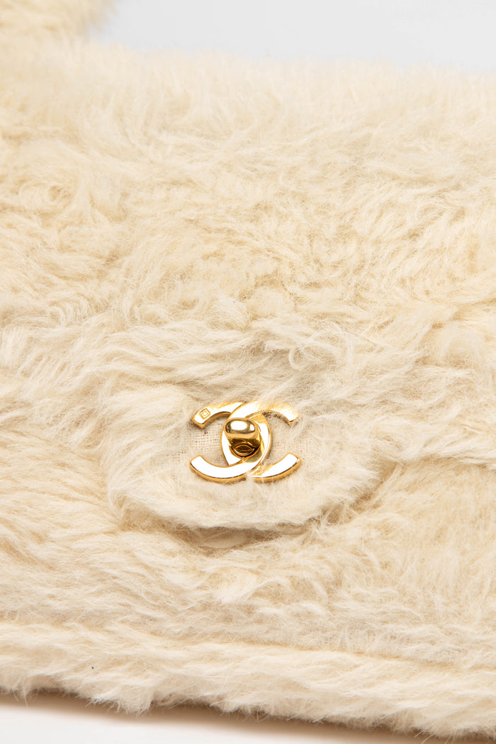SUPER RARE 90s Chanel Cream Shearling Top Handle Bag