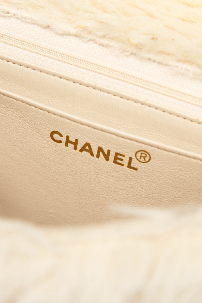 SUPER RARE 90s Chanel Cream Shearling Top Handle Bag