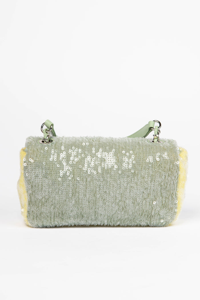 RARE 2018 Chanel Green Sequin Waterfall Mini Rectangular Flap Bag