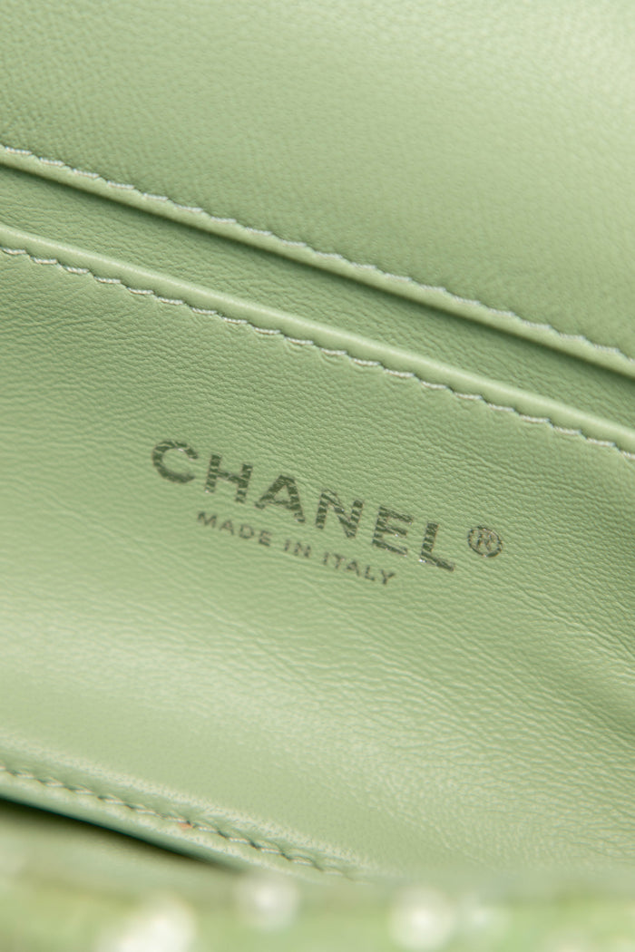 RARE 2018 Chanel Green Sequin Waterfall Mini Rectangular Flap Bag