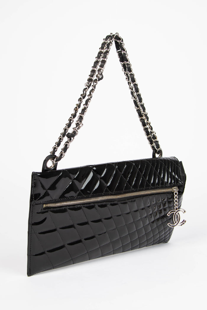 2000s Chanel Black Patent Leather Kaleidoscope Clutch Bag