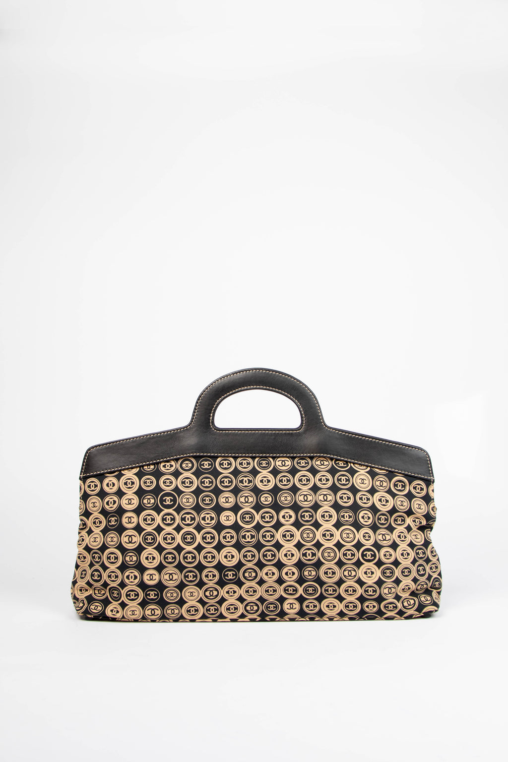 2000s Chanel Black & Beige Jersey Top Handle Tote Bag