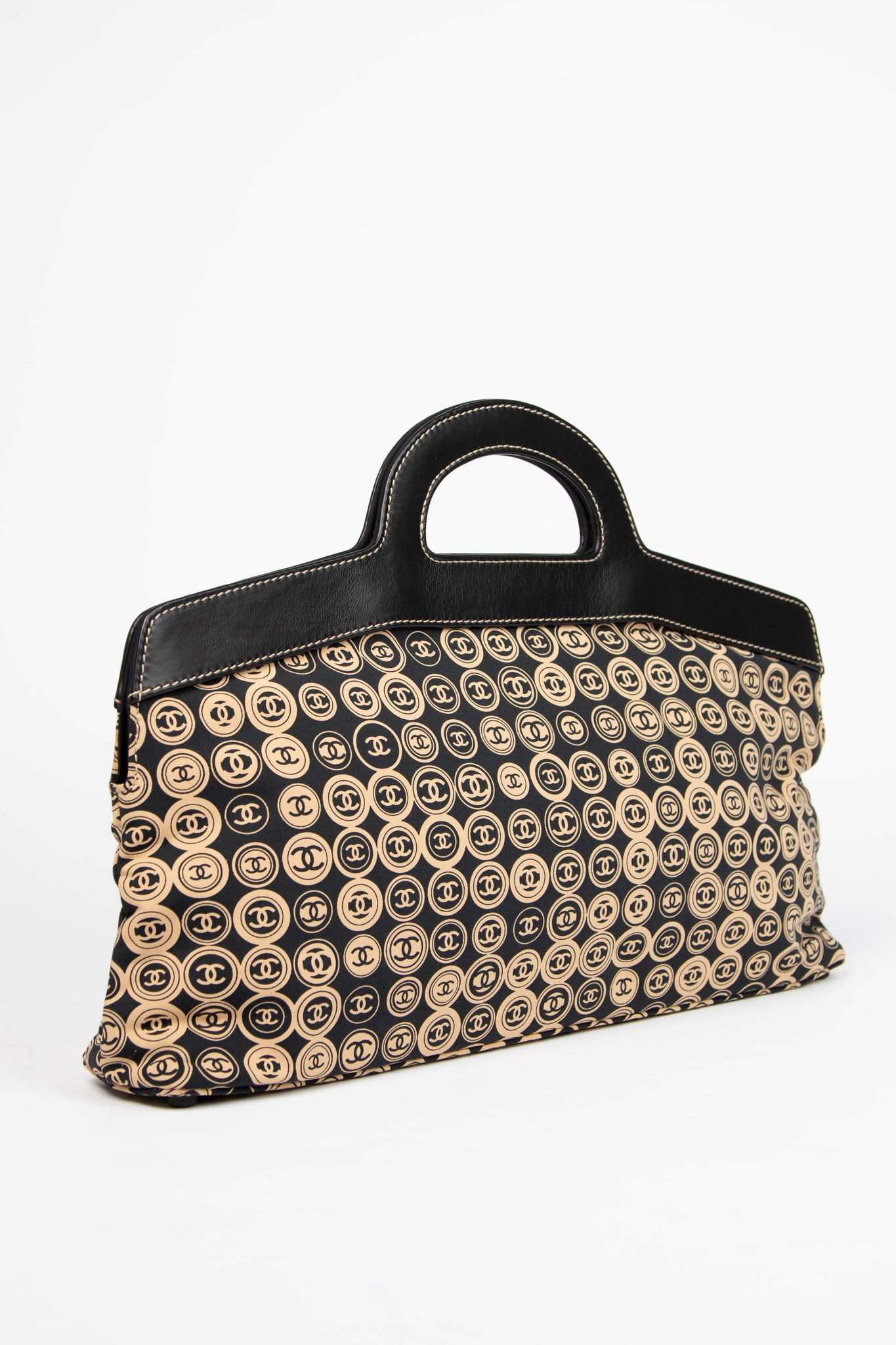 2000s Chanel Black & Beige Jersey Top Handle Tote Bag