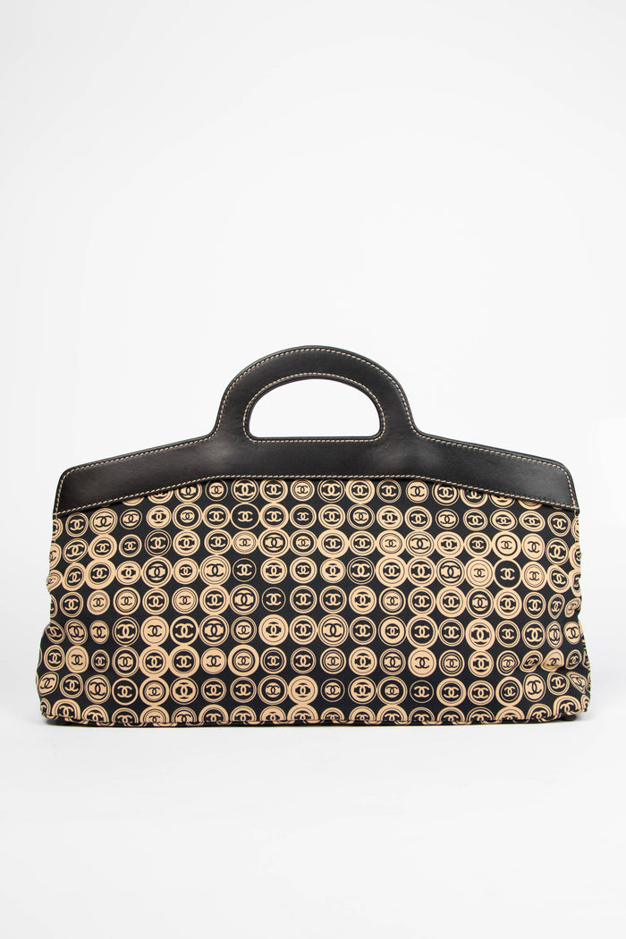 2000s Chanel Black & Beige Jersey Top Handle Tote Bag