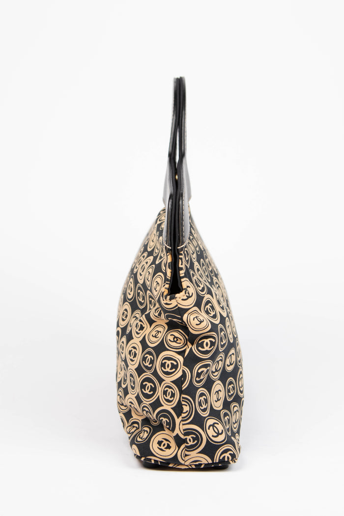 2000s Chanel Black & Beige Jersey Top Handle Tote Bag