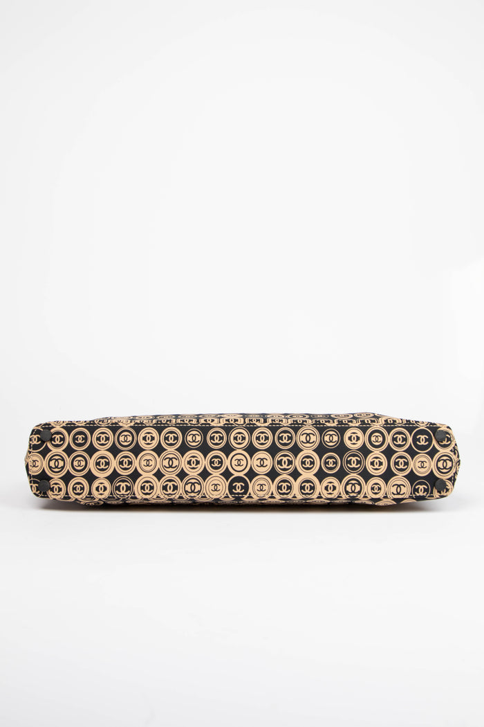 2000s Chanel Black & Beige Jersey Top Handle Tote Bag