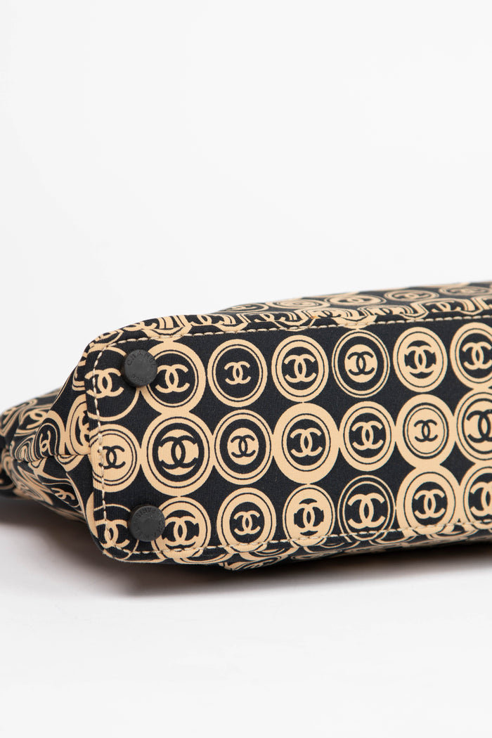 2000s Chanel Black & Beige Jersey Top Handle Tote Bag