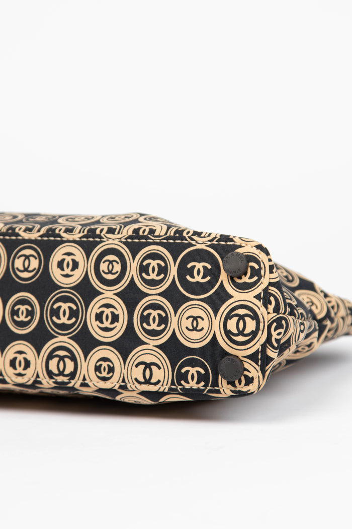 2000s Chanel Black & Beige Jersey Top Handle Tote Bag