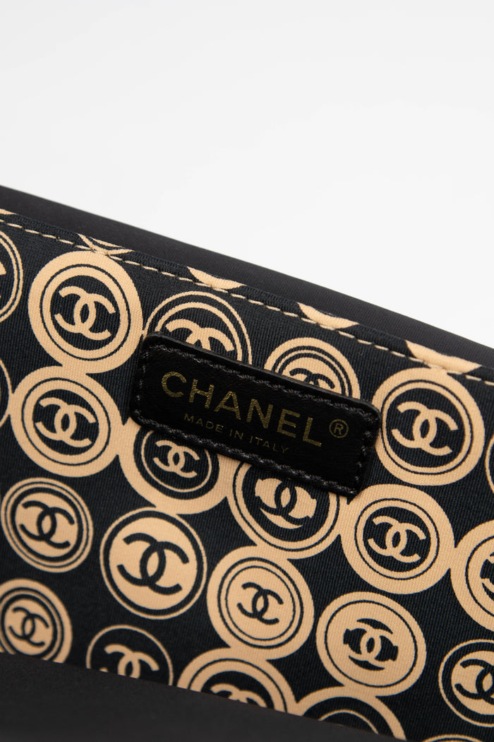 2000s Chanel Black & Beige Jersey Top Handle Tote Bag