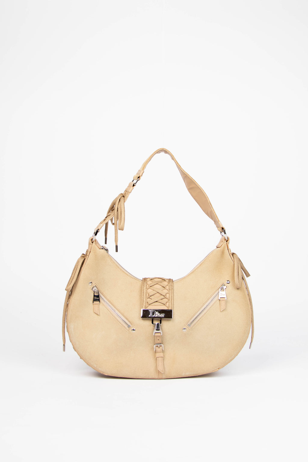 Vintage Christian Dior Galliano Beige Suede Admit It Shoulder Bag