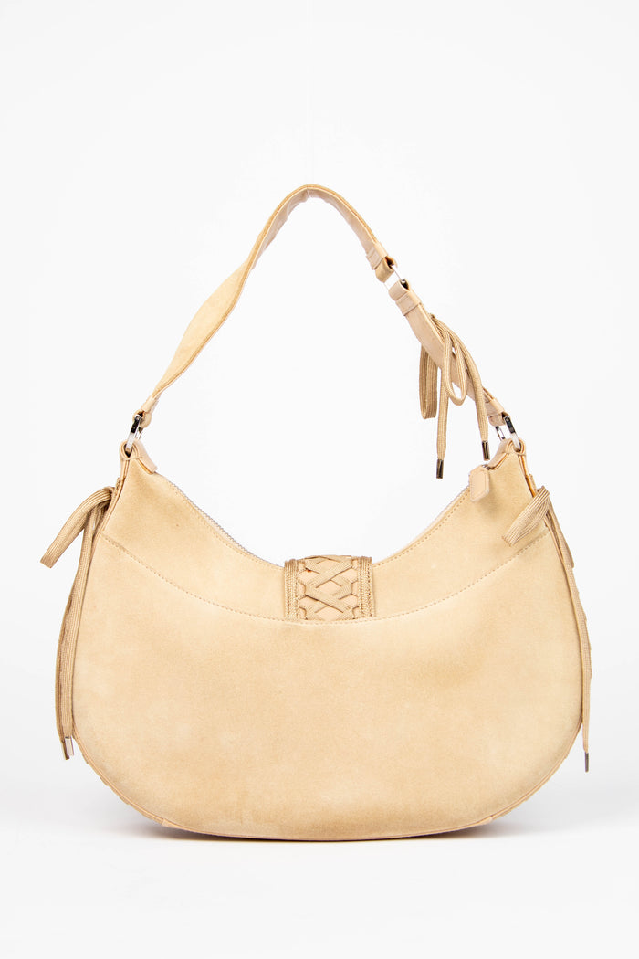Vintage Christian Dior Galliano Beige Suede Admit It Shoulder Bag