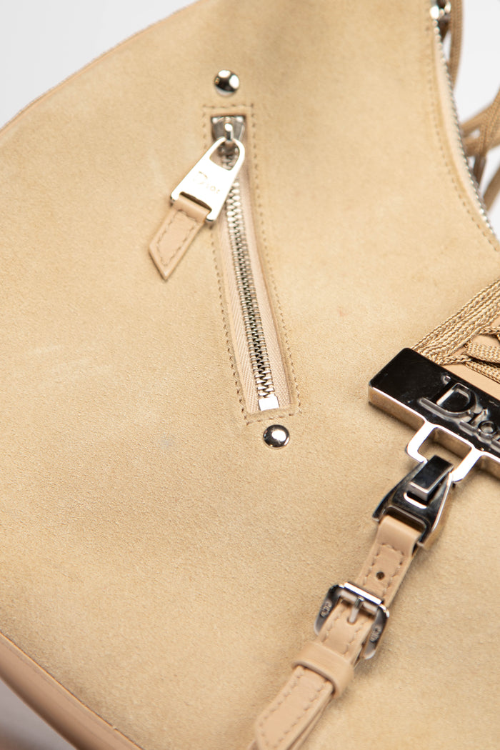 Vintage Christian Dior Galliano Beige Suede Admit It Shoulder Bag