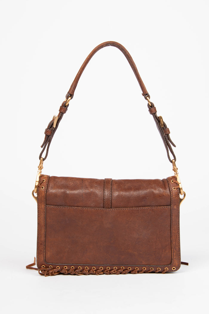 Vintage Prada Brown Fringe Trimmed Leather Shoulder Bag