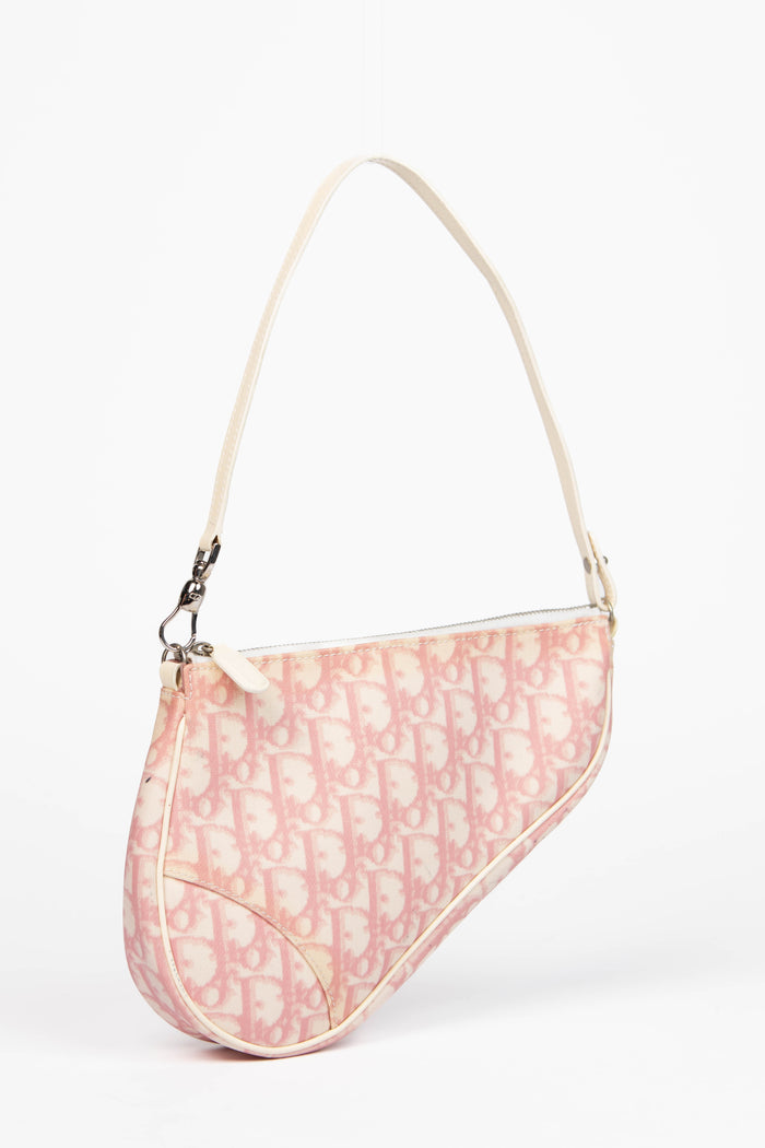 2000s Christian Dior Monogram Pink Trotter Saddle Bag