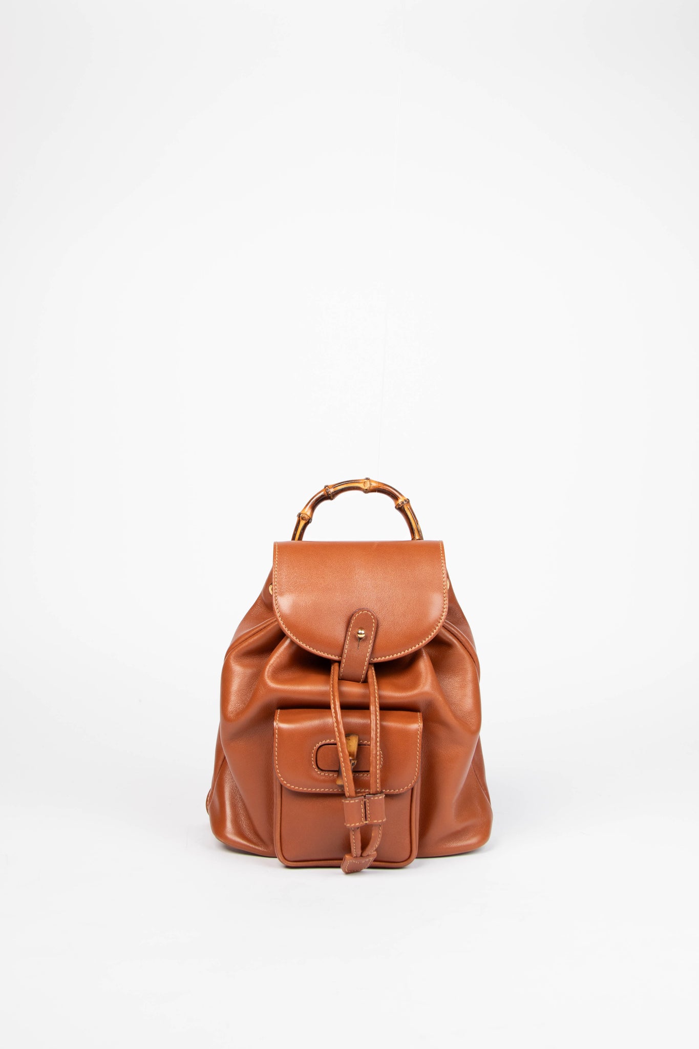 Vintage Gucci Tan Leather & Bamboo Mini Backpack – Break Archive display picture 1